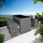Aluminium rotan barset Ibiza 6+1 met beschermhoes - grijs, Verzenden, Nieuw