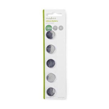 Knoopcel batterij CR2016 - Nedis - 5 stuks (Lithium, 3 V), Verzenden, Nieuw