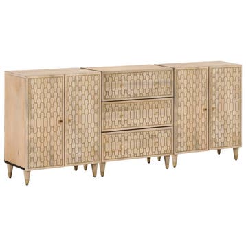 vidaXL Bijzetkasten 3 st 60x33x75 cm massief mangohout, Huis en Inrichting, Kasten | Buffetkasten, Minder dan 50 cm, Verzenden