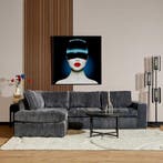 Hoekbank VOORRAAD brede ribstof antraciet - zacht zitcomfort, Verzenden, Nieuw, Hout, Romantisch - landelijk - stijlvol