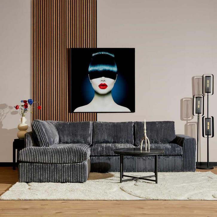 Hoekbank VOORRAAD brede ribstof antraciet - zacht zitcomfort, Huis en Inrichting, Banken | Complete zithoeken, Nieuw, Hout, Stof