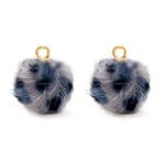 1 x Pompom bedels Faux fur leopard Goud Grey-blue, Ophalen of Verzenden, Nieuw, Bedel