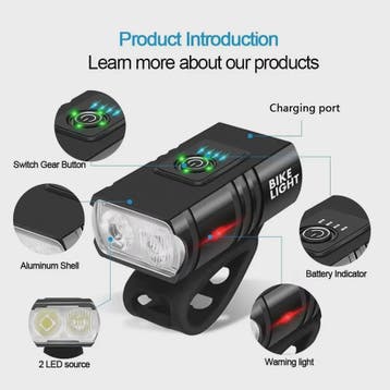 BK02 Fietslamp T6 LED USB Oplaadbaar - 6 Modi MTB Fietsverli, Verzenden, Nieuw