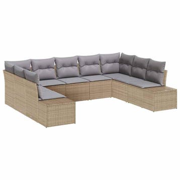 vidaXL Tuinbankenset 9 st 8-Aantal zitplaatsen Beige en, Verzenden, Nieuw, Rotan, Meer dan 8 zitplaatsen
