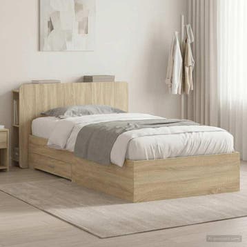 vidaXL Bedframe met opslag Sonoma Eiken 90 x 190 cm Bewerkt, Eenpersoons, Bruin, Verzenden, Nieuw