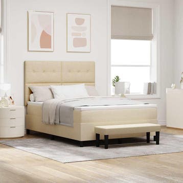 vidaXL Boxspringbed met hoofdeinde Crème 140 x 200 cm Stof, Huis en Inrichting, Verzenden, Nieuw, Crème, Stof