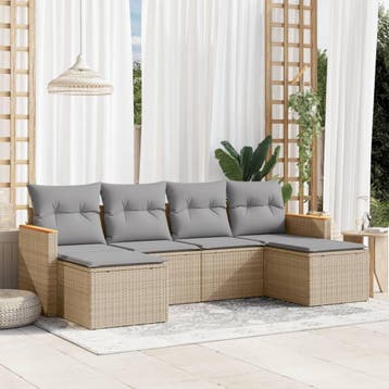 vidaXL 6-delige Loungeset met kussens poly rattan beige, Verzenden, Nieuw, Loungeset