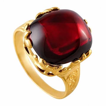 Ring - 18 karaat Geel goud - 7.00ct. tw. Granaat, Nieuw