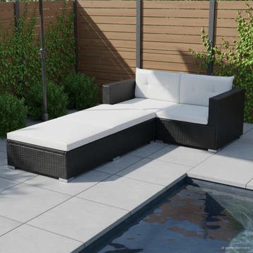 vidaXL 3-delige Loungeset met kussens poly rattan zwart, Tuin en Terras, Verzenden, Nieuw, 3 zitplaatsen, Loungeset