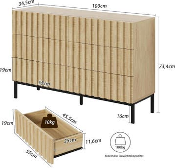 Commode - Dressoir - Ladekast - 73,4x34,5x100 cm - Bruin - U, Huis en Inrichting, Verzenden, Zo goed als nieuw