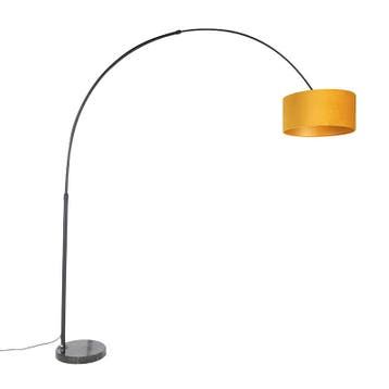 Booglamp zwart met velours kap okergeel met goud 50 cm - XXL, Huis en Inrichting, Lampen | Vloerlampen, Verzenden, Nieuw, Modern