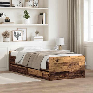 vidaXL Bedframe met lade Oud Hout 100 x 200 cm Massief, Eenpersoons, Bruin, Verzenden, Nieuw