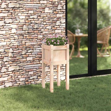 vidaXL Plantenbak Natuur 31 x 31 x 70 cm Massief grenenhout, Verzenden, Minder dan 60 cm, Nieuw, 60 cm of meer