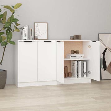 vidaXL Dressoirs 2 st 60x30x70 cm bewerkt hout wit, Verzenden, Nieuw, Overige houtsoorten, Minder dan 50 cm