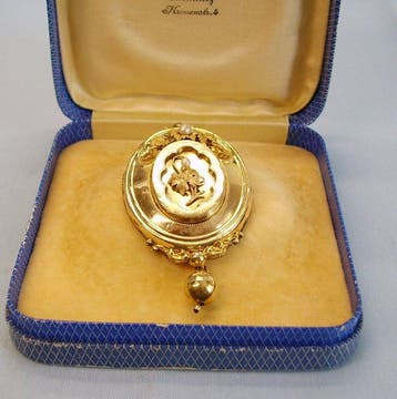 Broche - 14 karaat Geel goud, Speer - 0.43ct. tw. Parel -
