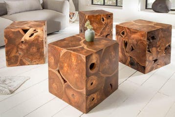 Massieve bijzettafel SQUARE 40cm teakhouten kubuskruk -, Huis en Inrichting, Tafels | Sidetables, Ophalen of Verzenden, Nieuw