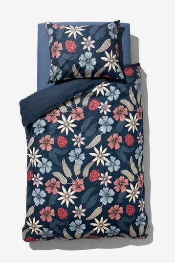 HEMA Dekbedovertrek 140x200/220cm zacht katoen bloemen blauw, Verzenden, Nieuw, Blauw