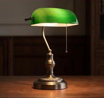 Banker Lamp Vintage - Bureaulamp - Kristal, Messing -