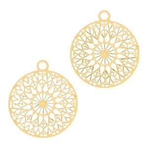 4 x Hangers Bohemian rond met oog 13mm Goud (Bedels), Ophalen of Verzenden, Nieuw, Bedel