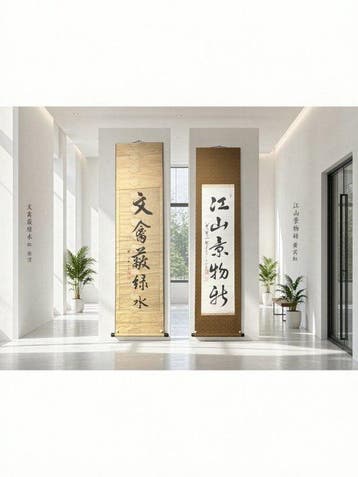 Set van 2 Japanse monumentale kalligrafie-hangende rollen: