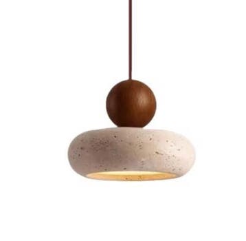 Travertijn Hanglamp – Moderne LED Plafondlamp met Hout, Verzenden, Nieuw