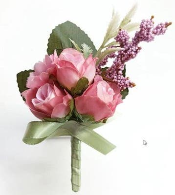 Luxe corsage zijden bloemen oudroze lila groen boutonnière, Ophalen of Verzenden, Nieuw