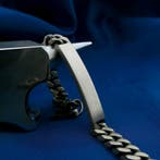 Zilveren robuuste gourmetschakel armband met graveerplaatje, Sieraden, Tassen en Uiterlijk, Armbanden, Ophalen of Verzenden, Gebruikt