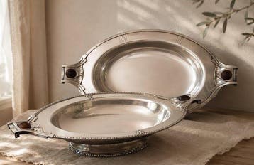 Roux-Marquiand - Presenteerblad (2) - Art Deco - Verzilverd