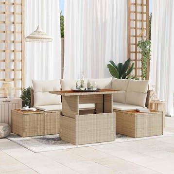 vidaXL Tuin Sofa Set 5 st Beige Poly riet, Verzenden, Nieuw, Rotan, 5 zitplaatsen