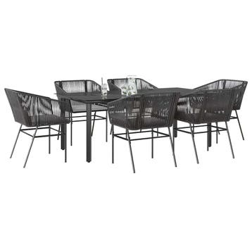 vidaXL 7-delige Tuinset met kussens poly rattan glas zwart, 6 zitplaatsen, Nieuw, Tuinset, Verzenden