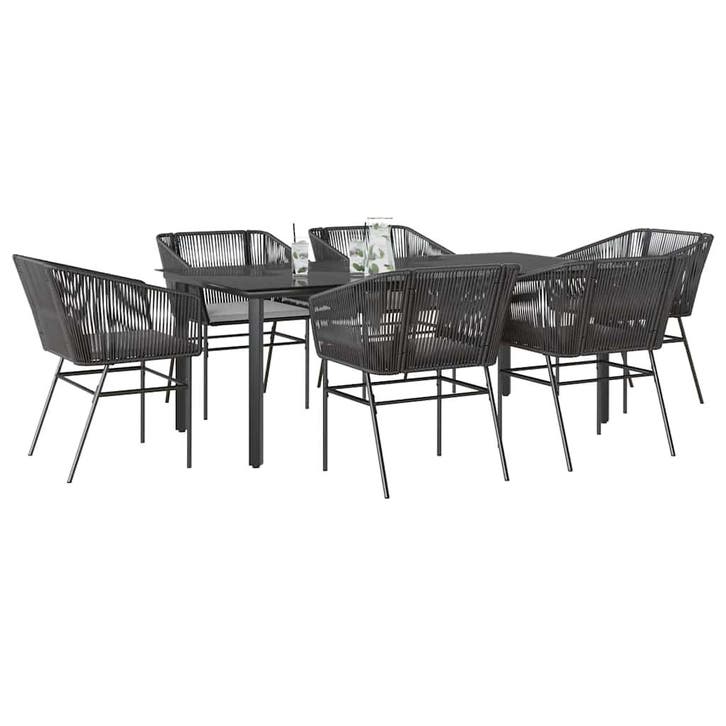 vidaXL 7-delige Tuinset met kussens poly rattan glas zwart, Tuin en Terras, Tuinsets en Loungesets, Tuinset, Nieuw, 6 zitplaatsen