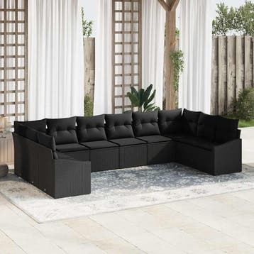 vidaXL Tuinbankenset 10 st Zwart poly rattan, Verzenden, Nieuw, Rotan, Meer dan 8 zitplaatsen
