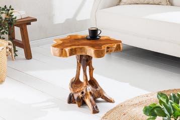 Massief houten bijzettafel ROOT 40cm naturel teakhout, Ophalen of Verzenden, Nieuw