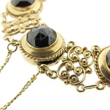 Antiek gouden bootjes armband met granaat (Schakelarmband), Gebruikt, Ophalen of Verzenden, Met edelsteen, Goud