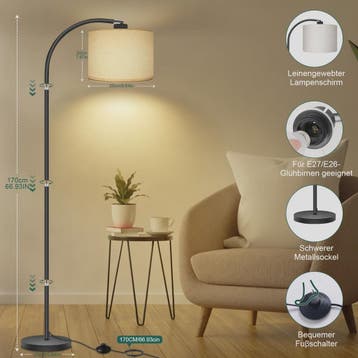 Moderne Boog Vloerlamp 170cm met Linnen Lampenkap, Voetschak, Huis en Inrichting, Lampen | Vloerlampen, Verzenden, Nieuw
