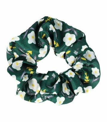Haarelastiek Scrunchie – Bloemenprint – Satijnlook – Wit, Nieuw