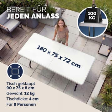 Klaptafel 2 stuks Wit Kunststof 183x76x74cm Inklapbaar, Verzenden, Nieuw