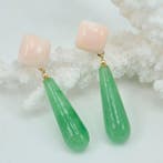 Koraal - Zilver, Verguld - Oorbellen - Roze koraal en jade