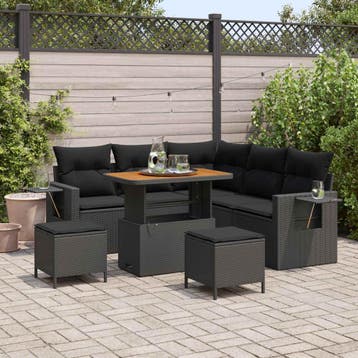 vidaXL Tuinbankenset 9 st 6-Aantal zitplaatsen Zwart poly, Verzenden, Nieuw, Meer dan 8 zitplaatsen