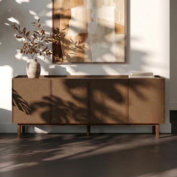 *WOONWINKEL* Walnoot Dressoir Met Stoffen Deuren 180 Cm, Huis en Inrichting, Kasten | Dressoirs, Verzenden, Nieuw