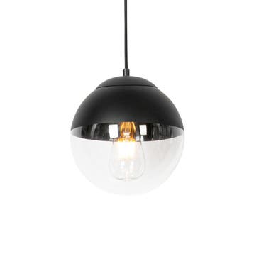 Retro hanglamp zwart met helder glas 20 cm - Eclipse, Verzenden, Nieuw, Glas, Retro