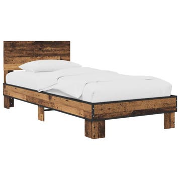 vidaXL Bedframe met Hoofdeinde Oud hout 80 x 200 cm Bewerkt, Verzenden, Nieuw, Bruin, Hout