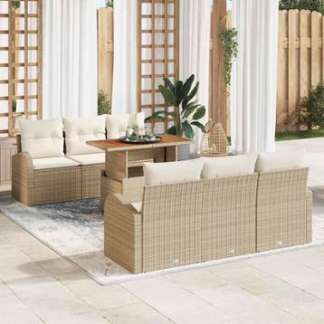 vidaXL Tuin Sofa Set 7 st beige en crèmekleurig, Verzenden, Nieuw, 7 zitplaatsen