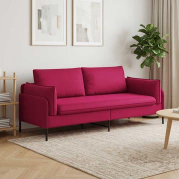 vidaXL 3-Zits Bank 3-zits Wijnrood 222 x 81 x 89 cm fluweel, Huis en Inrichting, Verzenden, Stof, 200 tot 250 cm, Driepersoons