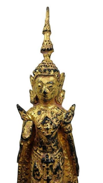 Southeast Asian gilt bronze standing crowned Buddha,
