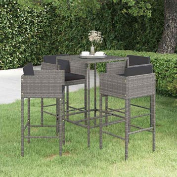 vidaXL 5-delige Tuinbarset met kussens poly rattan grijs, Verzenden, Nieuw, 4 zitplaatsen