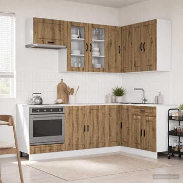 vidaXL Keukenblok PORTO 8 pcs Artisanaal eiken Bewerkt hout, Verzenden, Nieuw, Bruin