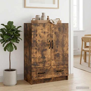vidaXL Dressoir met lade Gerookt eiken 66 x 34,5 x 92 cm, Verzenden, Nieuw, Overige houtsoorten, Minder dan 50 cm