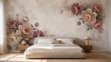 Bloemen behang – grote pioenen in roze en champagne, Huis en Inrichting, Bloemen, Overige merken, Ophalen of Verzenden, Fotobehang