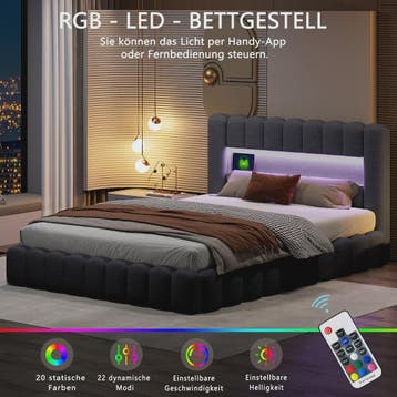 Luxe Gestoffeerd Bed met LED, USB & Opbergruimte - 140/160/1, Huis en Inrichting, Slaapkamer | Bedden, Verzenden, Nieuw